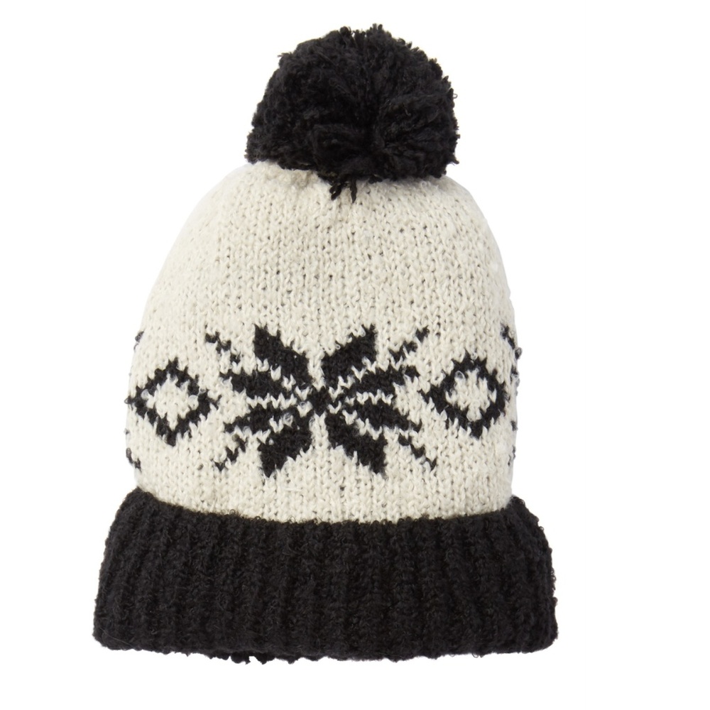 Free People Snow Bird Pom Beanie Black & White